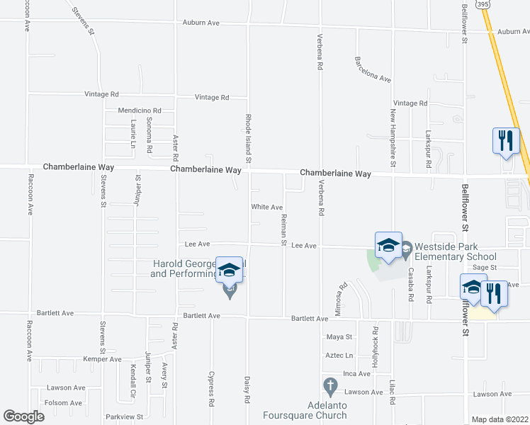 map of restaurants, bars, coffee shops, grocery stores, and more near in Adelanto