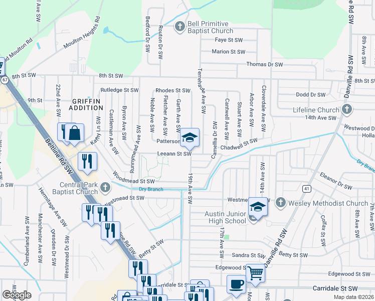 map of restaurants, bars, coffee shops, grocery stores, and more near 1400 19th Avenue Southwest in Decatur