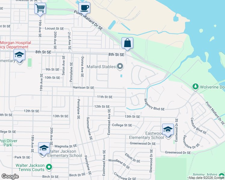 map of restaurants, bars, coffee shops, grocery stores, and more near 2216 11th Street Southeast in Decatur