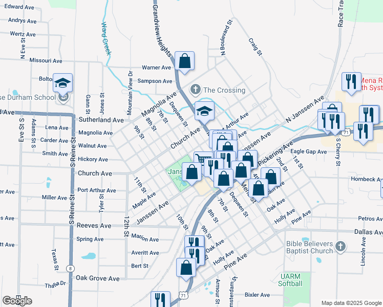 map of restaurants, bars, coffee shops, grocery stores, and more near 500 7th Street in Mena