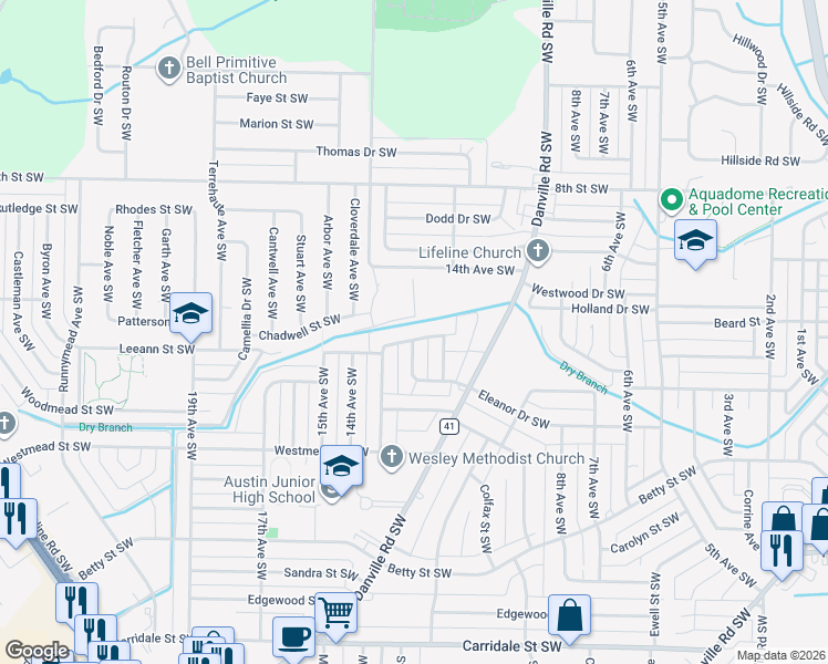 map of restaurants, bars, coffee shops, grocery stores, and more near 1416 Puckett Avenue Southwest in Decatur