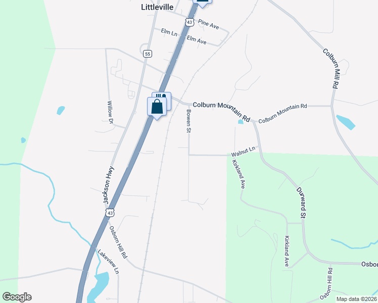 map of restaurants, bars, coffee shops, grocery stores, and more near Bowen in Littleville