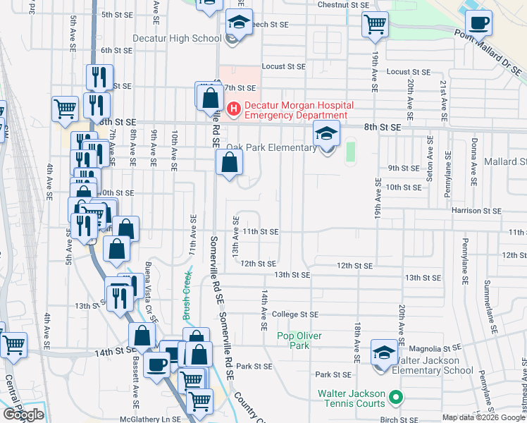 map of restaurants, bars, coffee shops, grocery stores, and more near 1408 14th Avenue Southeast in Decatur