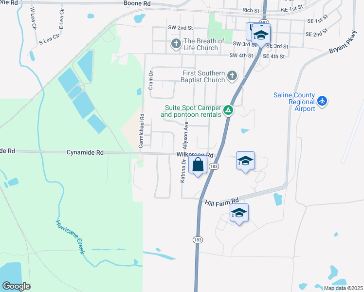 map of restaurants, bars, coffee shops, grocery stores, and more near 1101 Allyson Avenue in Bryant