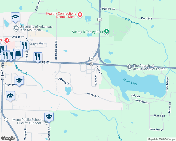 map of restaurants, bars, coffee shops, grocery stores, and more near 2209 U.S. 71 in Mena