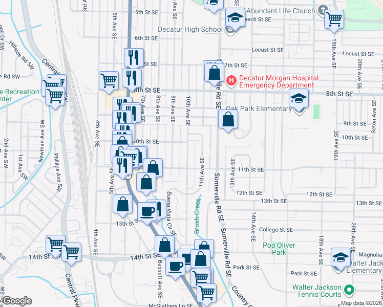 map of restaurants, bars, coffee shops, grocery stores, and more near 1409 11th Avenue Southeast in Decatur