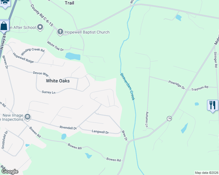 map of restaurants, bars, coffee shops, grocery stores, and more near 158 Buckland Drive in Anderson
