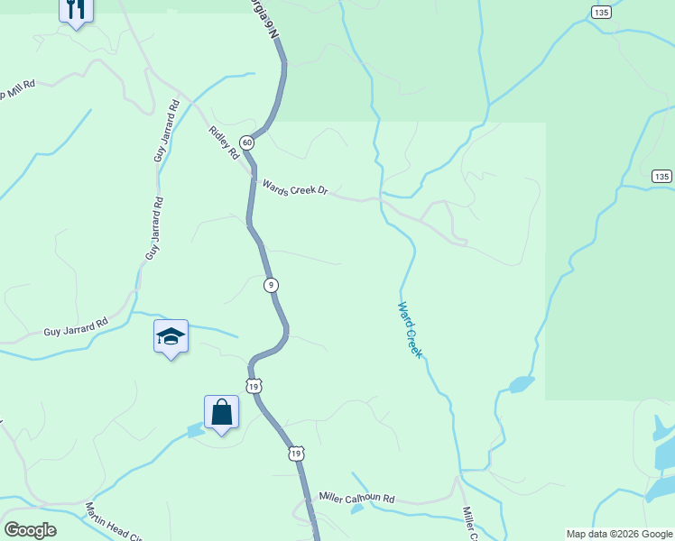 map of restaurants, bars, coffee shops, grocery stores, and more near 232 Hallmark Place in Dahlonega