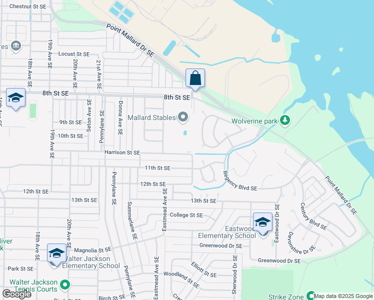 map of restaurants, bars, coffee shops, grocery stores, and more near 2228 Harrison Street Southeast in Decatur