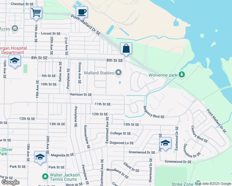 map of restaurants, bars, coffee shops, grocery stores, and more near 2228 Harrison St SE in Decatur