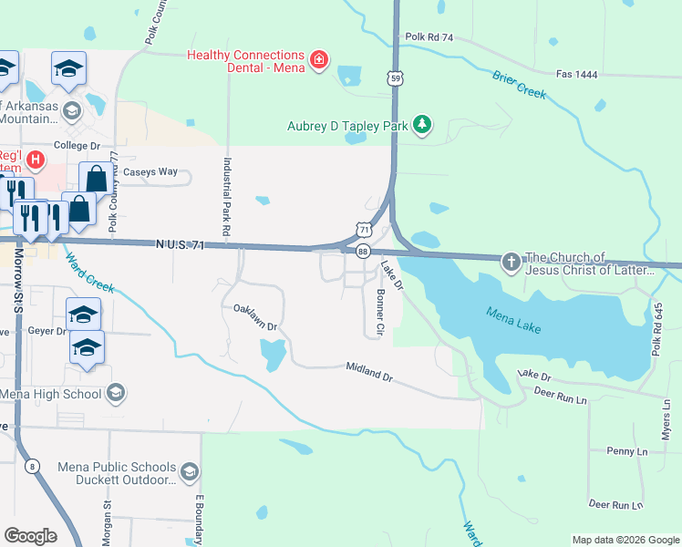 map of restaurants, bars, coffee shops, grocery stores, and more near 2209 U.S. 71 in Mena