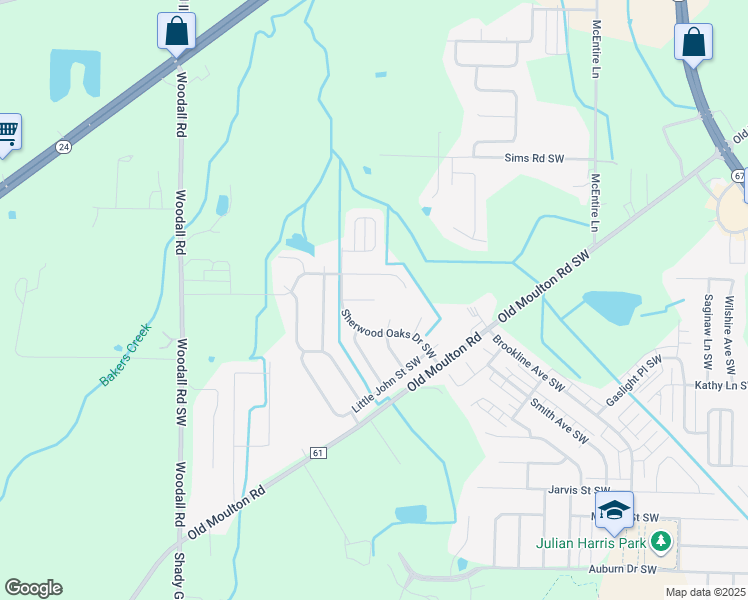 map of restaurants, bars, coffee shops, grocery stores, and more near 2700 Friar Tuck Court Southwest in Decatur