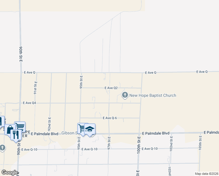 map of restaurants, bars, coffee shops, grocery stores, and more near East Avenue Q2 in Palmdale