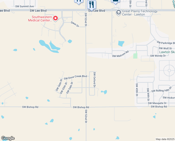 map of restaurants, bars, coffee shops, grocery stores, and more near 2101 Southwest Edinburough Drive in Lawton