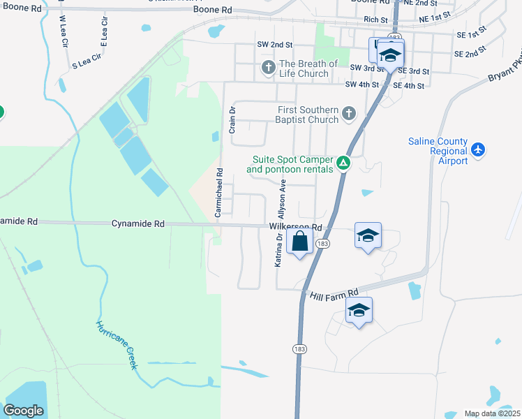 map of restaurants, bars, coffee shops, grocery stores, and more near 725 Elkhart Loop in Bryant