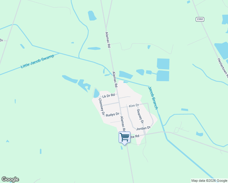 map of restaurants, bars, coffee shops, grocery stores, and more near 2246 Alamac Road in Lumberton