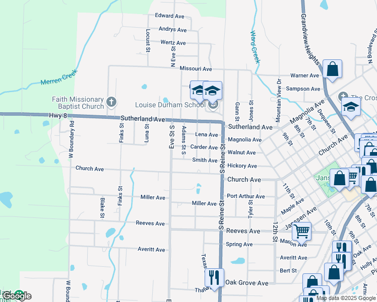 map of restaurants, bars, coffee shops, grocery stores, and more near 1810B Adams Street South in Mena