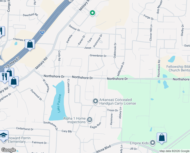 map of restaurants, bars, coffee shops, grocery stores, and more near 2717 Juniper Drive in Benton