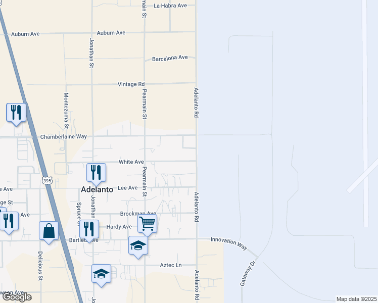 map of restaurants, bars, coffee shops, grocery stores, and more near 12077 Sand Avenue in Adelanto