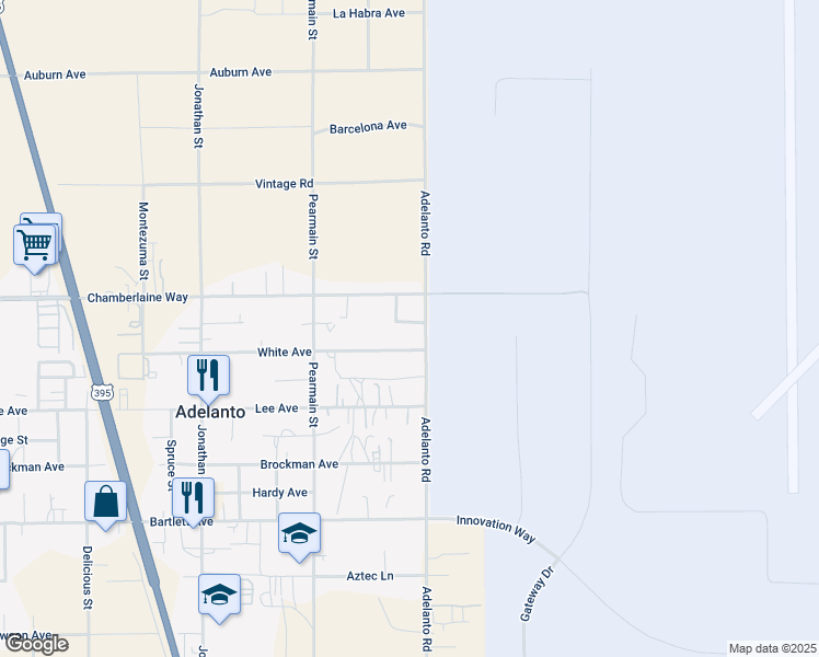 map of restaurants, bars, coffee shops, grocery stores, and more near 12077 Sand Avenue in Adelanto