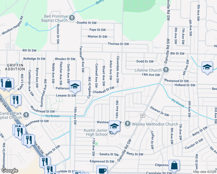 map of restaurants, bars, coffee shops, grocery stores, and more near 1316 Arbor Avenue Southwest in Decatur
