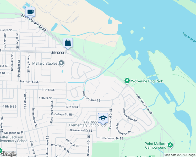 map of restaurants, bars, coffee shops, grocery stores, and more near 1302 Brindwood Lane Southeast in Decatur