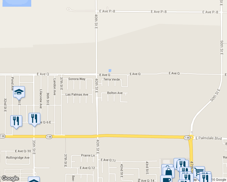 map of restaurants, bars, coffee shops, grocery stores, and more near 4101 Bolton Avenue in Palmdale