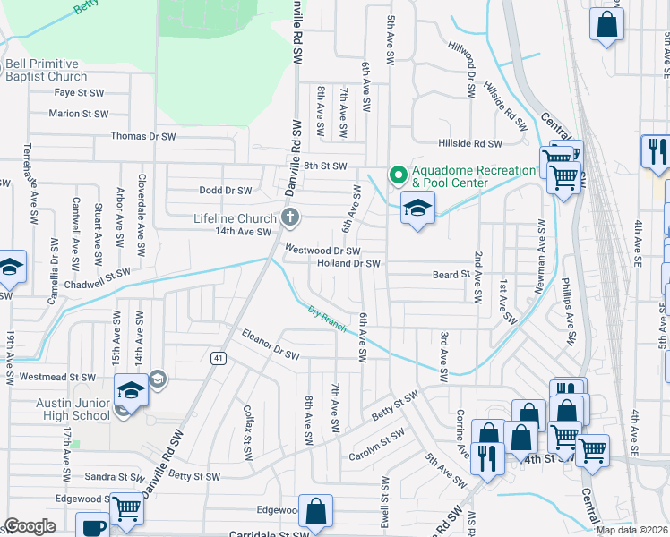 map of restaurants, bars, coffee shops, grocery stores, and more near 618 Holland Court Southwest in Decatur