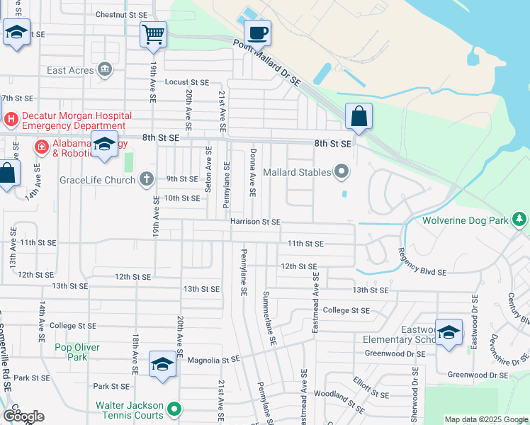 map of restaurants, bars, coffee shops, grocery stores, and more near 1313 Elizabeth Avenue Southeast in Decatur