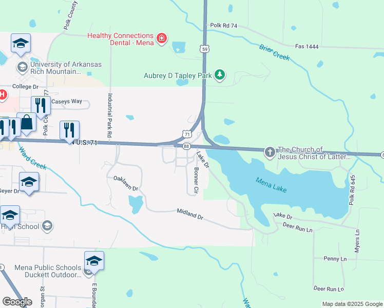 map of restaurants, bars, coffee shops, grocery stores, and more near 2314 Mama-Mia Drive in Mena