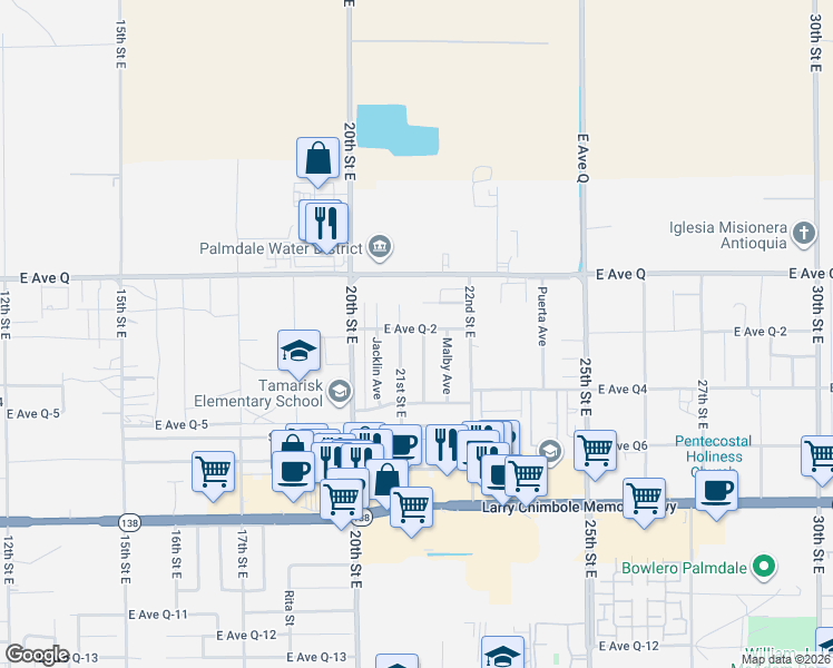 map of restaurants, bars, coffee shops, grocery stores, and more near 38657 Ladelle Avenue in Palmdale