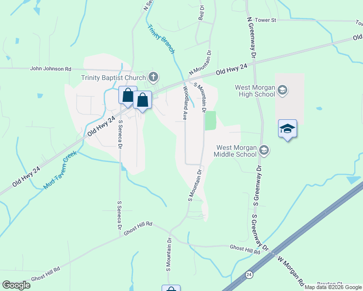 map of restaurants, bars, coffee shops, grocery stores, and more near 88 Woodland Avenue in Trinity