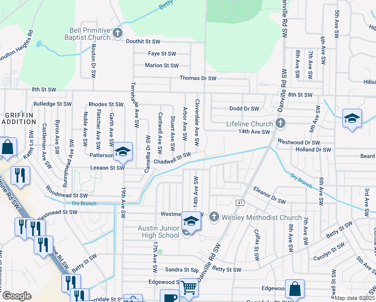 map of restaurants, bars, coffee shops, grocery stores, and more near 1316 Arbor Avenue Southwest in Decatur