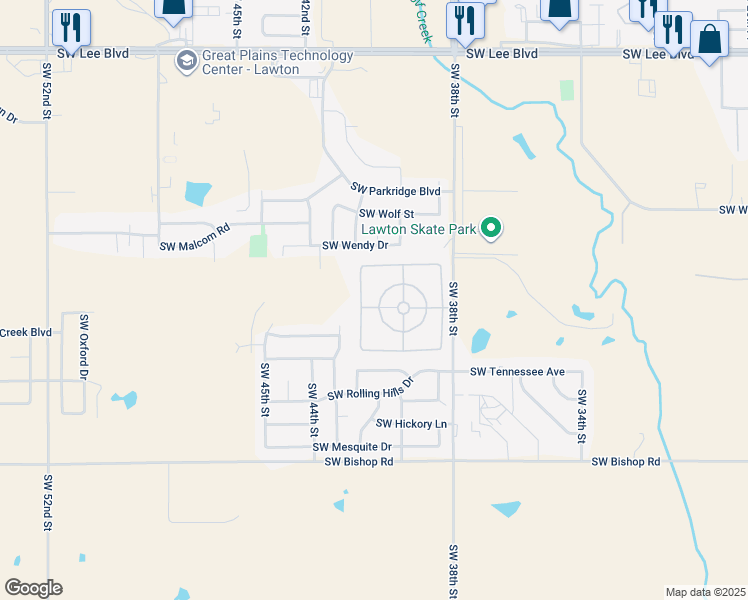 map of restaurants, bars, coffee shops, grocery stores, and more near 2101 Southwest 38th Street in Lawton