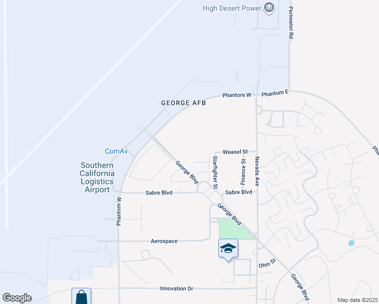 map of restaurants, bars, coffee shops, grocery stores, and more near 220 Weasel Street in Victorville