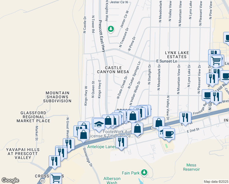 map of restaurants, bars, coffee shops, grocery stores, and more near 6251 East Duke Avenue in Prescott Valley
