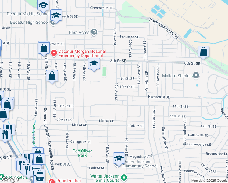 map of restaurants, bars, coffee shops, grocery stores, and more near 1323 19th Avenue Southeast in Decatur