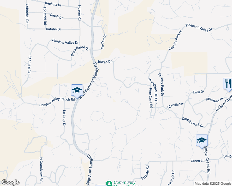 map of restaurants, bars, coffee shops, grocery stores, and more near 2420 Windes Lane in Prescott