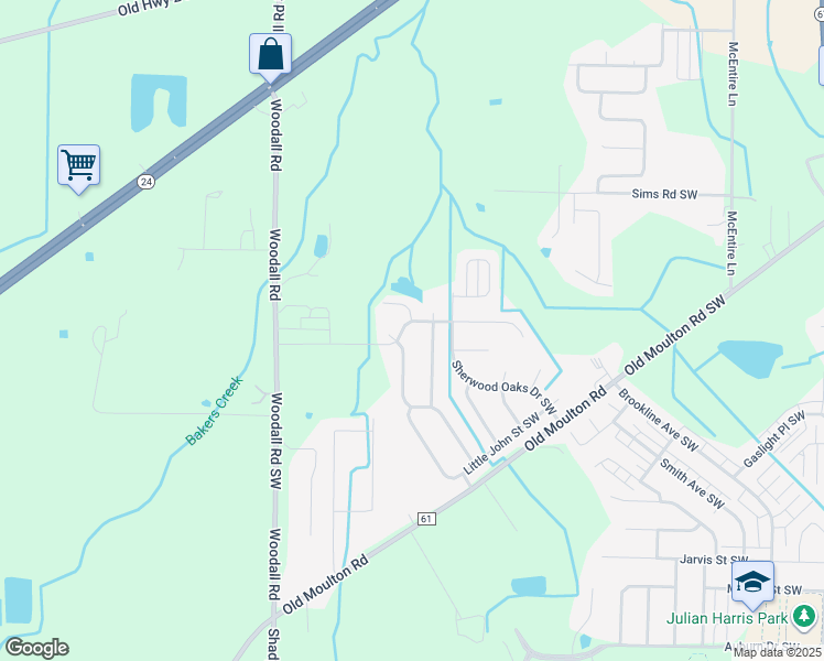 map of restaurants, bars, coffee shops, grocery stores, and more near 2805 King Arthur Drive Southwest in Decatur