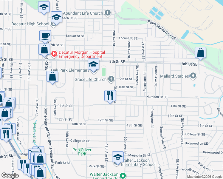 map of restaurants, bars, coffee shops, grocery stores, and more near 1401 19th Avenue Southeast in Decatur