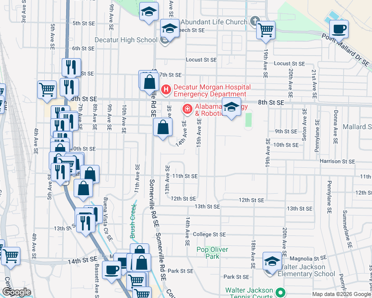 map of restaurants, bars, coffee shops, grocery stores, and more near 1312 Morningside Court Southeast in Decatur