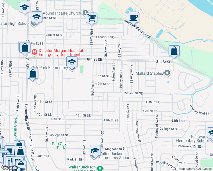 map of restaurants, bars, coffee shops, grocery stores, and more near 2002 Harrison Street Southeast in Decatur