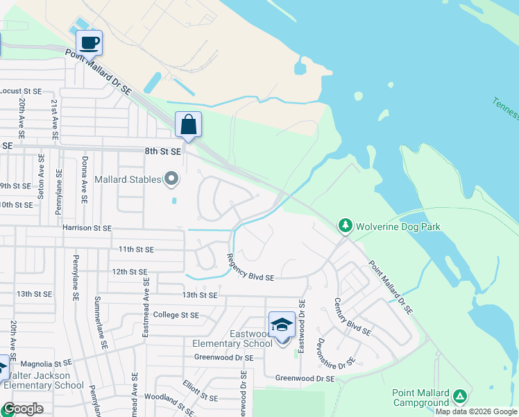 map of restaurants, bars, coffee shops, grocery stores, and more near 1302 Brindwood Lane Southeast in Decatur