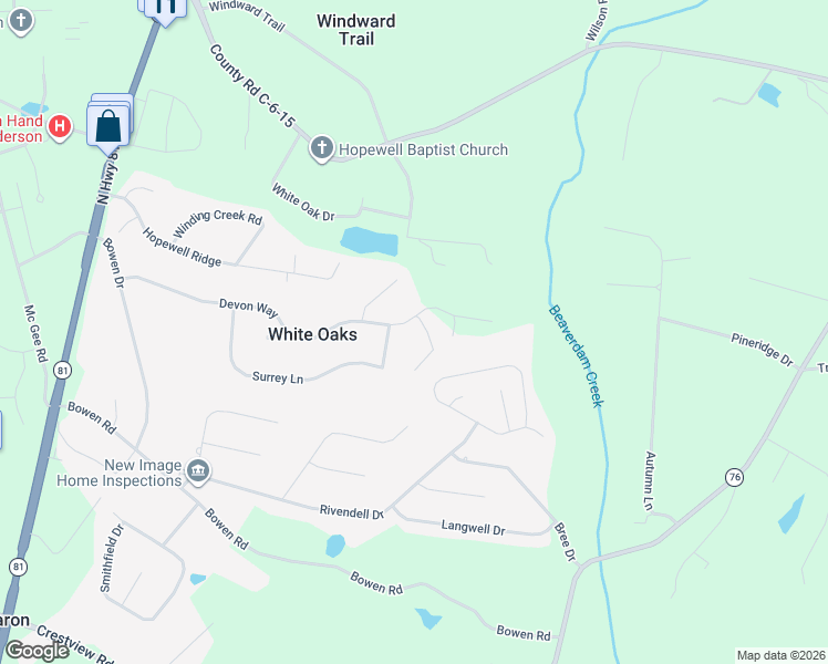 map of restaurants, bars, coffee shops, grocery stores, and more near 402 Devon Way in Anderson