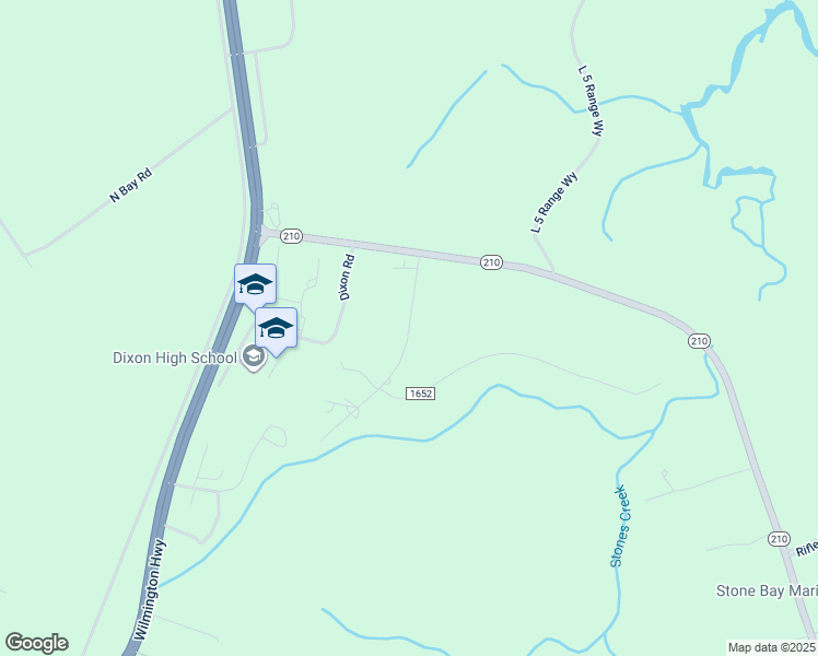 map of restaurants, bars, coffee shops, grocery stores, and more near 132 Dixon Road in Holly Ridge
