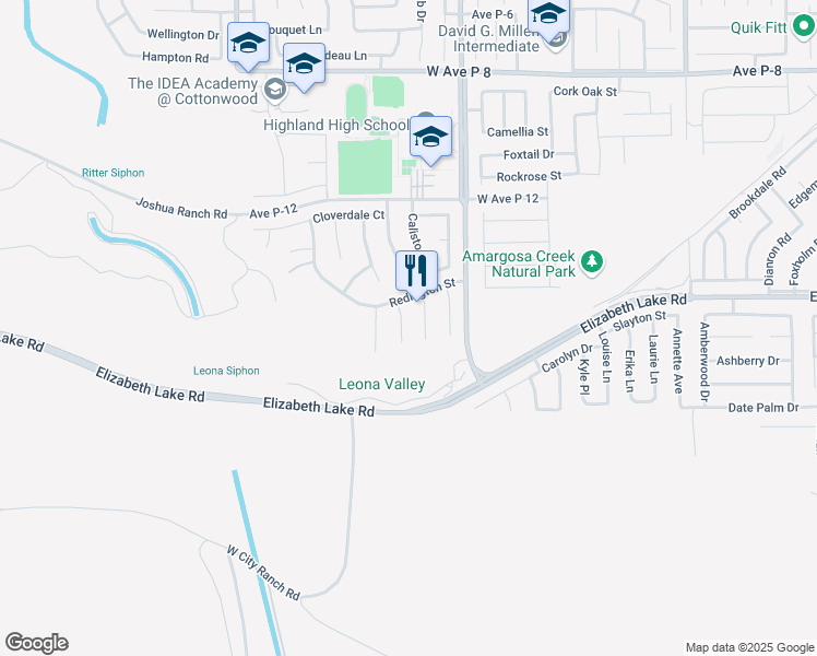map of restaurants, bars, coffee shops, grocery stores, and more near 38742 Berrycreek Court in Palmdale