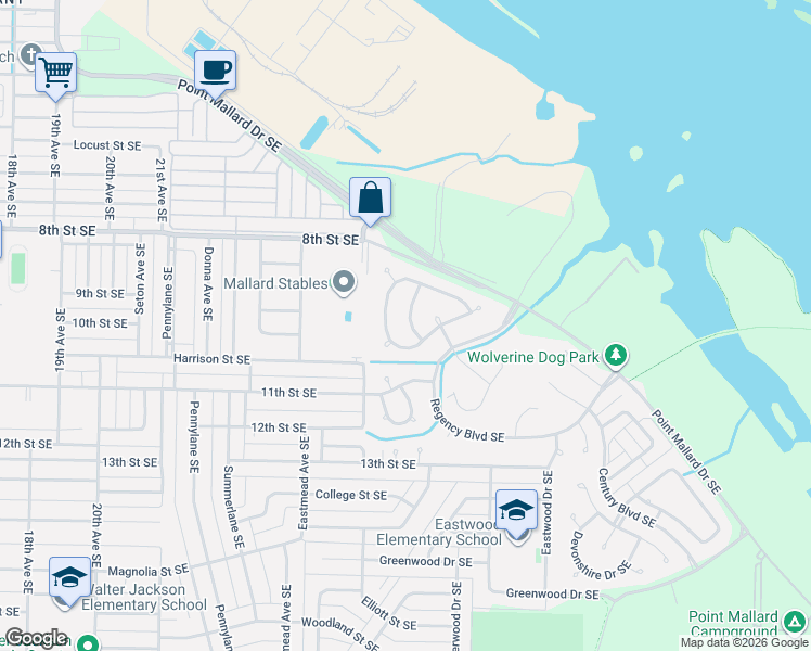 map of restaurants, bars, coffee shops, grocery stores, and more near 1253 Brandywine Lane Southeast in Decatur