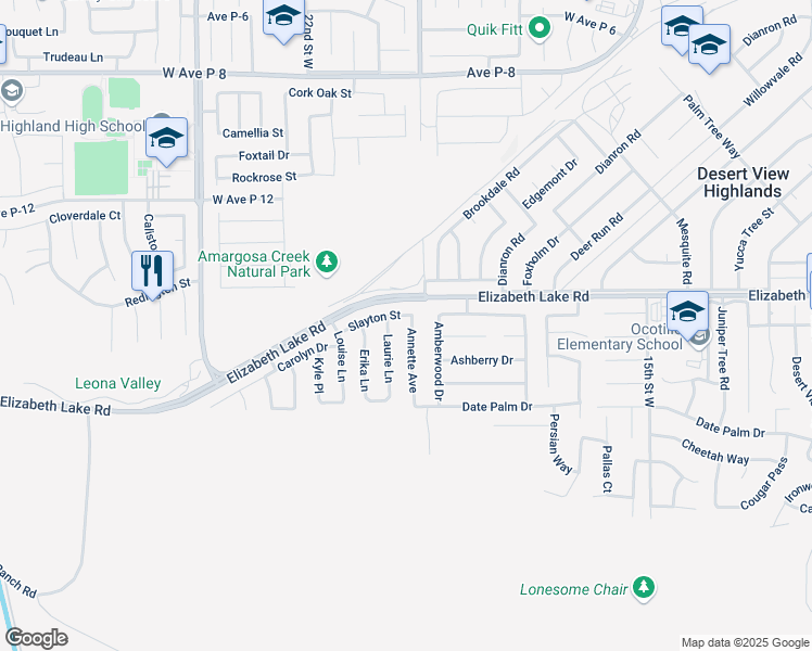 map of restaurants, bars, coffee shops, grocery stores, and more near 38729 Annette Avenue in Palmdale