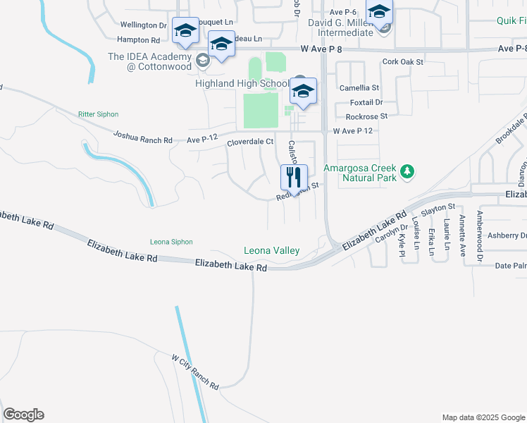 map of restaurants, bars, coffee shops, grocery stores, and more near 38757 Elder Creek Court in Palmdale