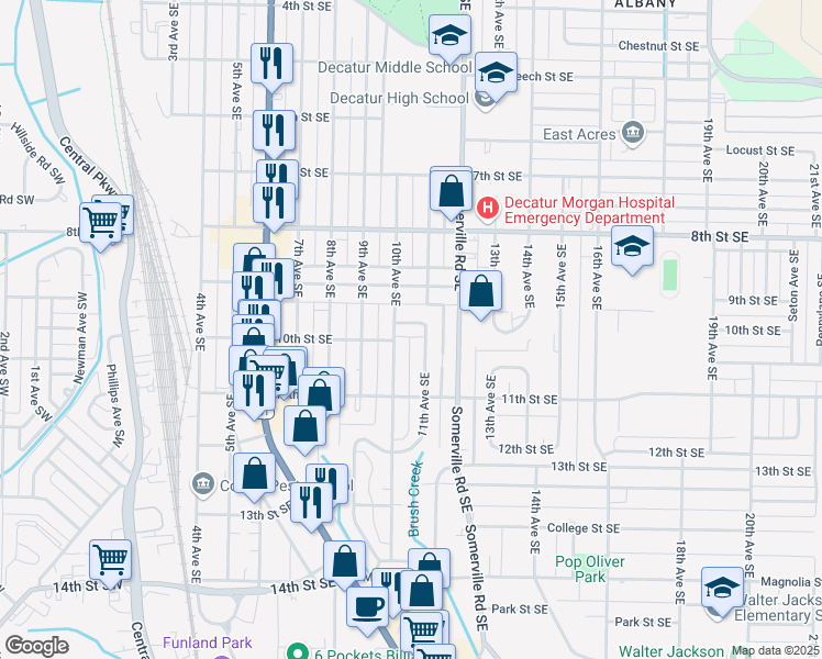 map of restaurants, bars, coffee shops, grocery stores, and more near 1003 11th Avenue Court Southeast in Decatur